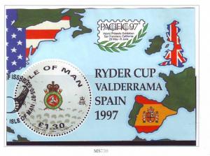 Isle of Man Sc 756 1997 Golf Ryder Cup stamp sheet used