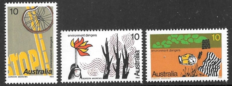 AUSTRALIA 1975 Environmental Dangers Set Sc 606-608 MNH