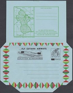 GUYANA 60c on 20c Arms Map Plane aerogramme unused .........................J97