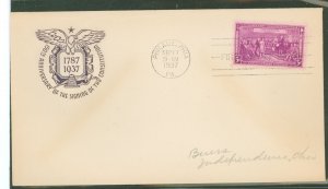 US 798 1937 3c Ratification of the US Constitution (single) on an addressed (pencil) first day cover with an artcraft cachet.