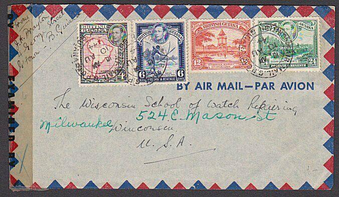 BR GUIANA 1944 censor airmail cover to USA - nice franking.................27574