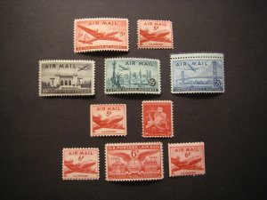 Scott C32 - C41, MNH Airmail Mini-collection of singles, Beautiful Group