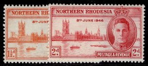 NORTHERN RHODESIA GVI SG46a-47, 1946 VICTORY set, NH MINT. Cat £13.