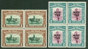 SG 318/9 North Borneo 1941. 1c & 2c in fine unmounted mint blocks of 4 CAT £74