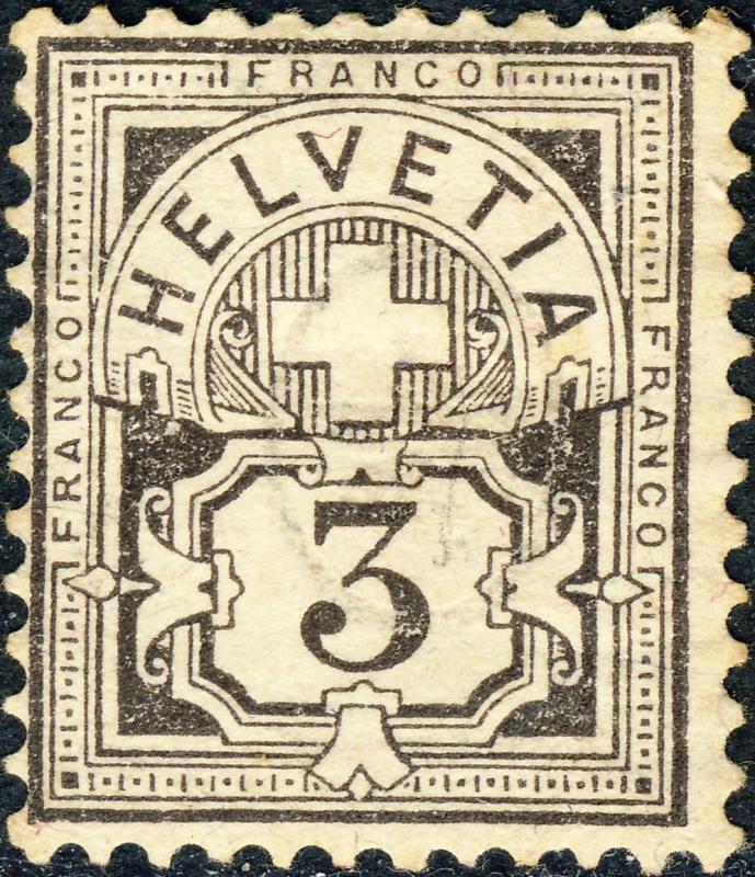 SUISSE / SWITZERLAND / SCHWEIZ - 1881 Mi.51 3c dark grey on silk paper