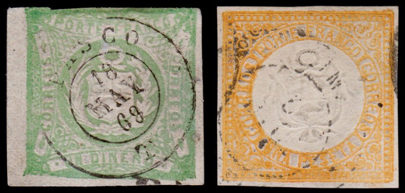 Peru Scott 14-15 (1868-72) Used H F-VF, CV $58.75 B