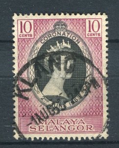 SELANGOR; 1953 early QEII Coronation issue fine used 10c. value fine POSTMARK