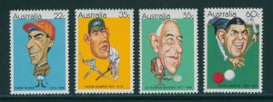 1981 Australia Sc #772-75 Famous Sportsman Charactures MNH postage stamp set.