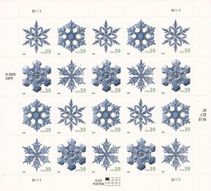 US Stamp - 2006 Christmas Snowflakes - 20 Stamp Sheet #4101-4