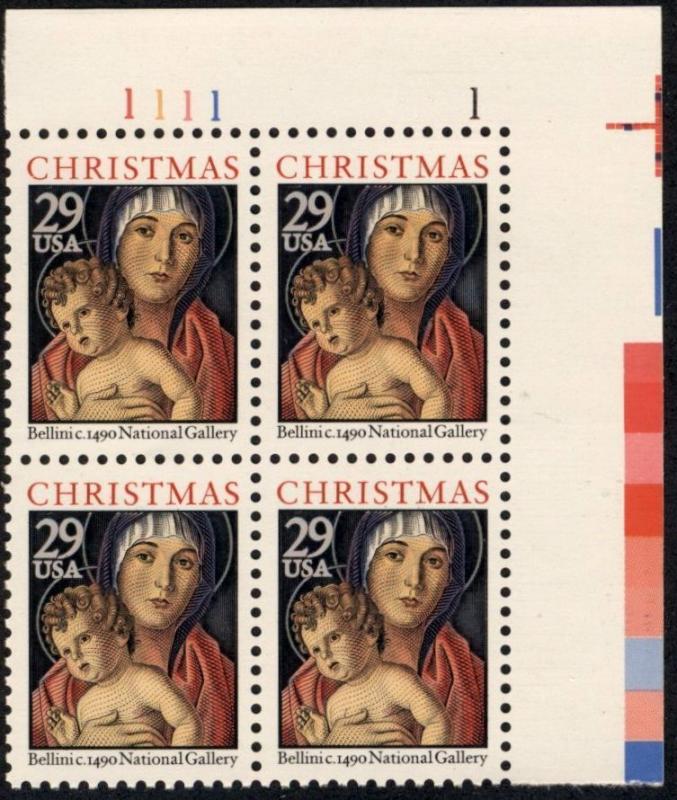 SC#2710 29¢ Madonna & Child Plate Block: UR #1111 1 (1992) MNH