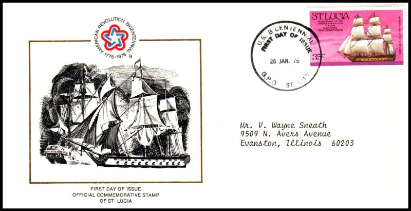 St Lucia 384 Sailing Ship Typed FDC