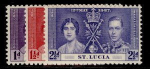 ST. LUCIA GVI SG125-127, CORONATION set, LH MINT.