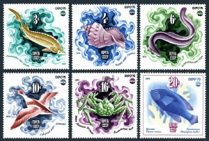 Russia 4343-4349,MNH.Michel 4376-4381,Bl.106. Oceanexpo-75:Fish,Bird,Crab,Shell