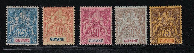 French Guiana Scott # 43,45 - 48 VF OG hinged nice color scv $ 145 see pic !