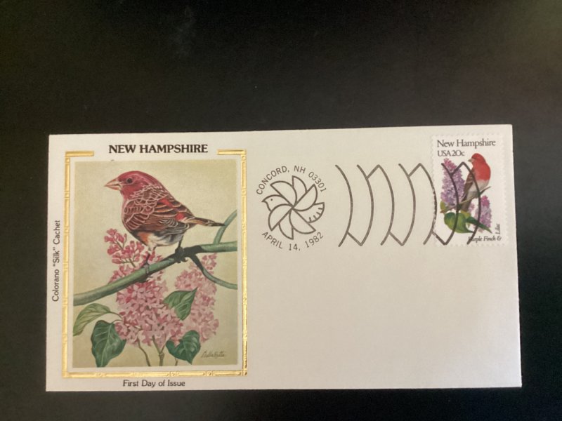 US Scott #1981 New Hampshire FDC unaddressed Colorano Silk Purple Finch & Lilac