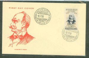 Italy/Trieste (Zone A) 89 Augusto Righi (Physicist) on an unaddressed cacheted FDC