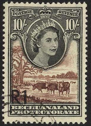 Bechuanaland SG167a 1R on 10/- Surcharge Type II at bottom left Cat 48 pounds 