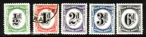 South West Africa-Sc#J86-90-Unused hinge remnant postage due set-note #J87