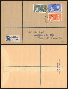 British Honduras 1937 Coronation on Registered First Day Cover