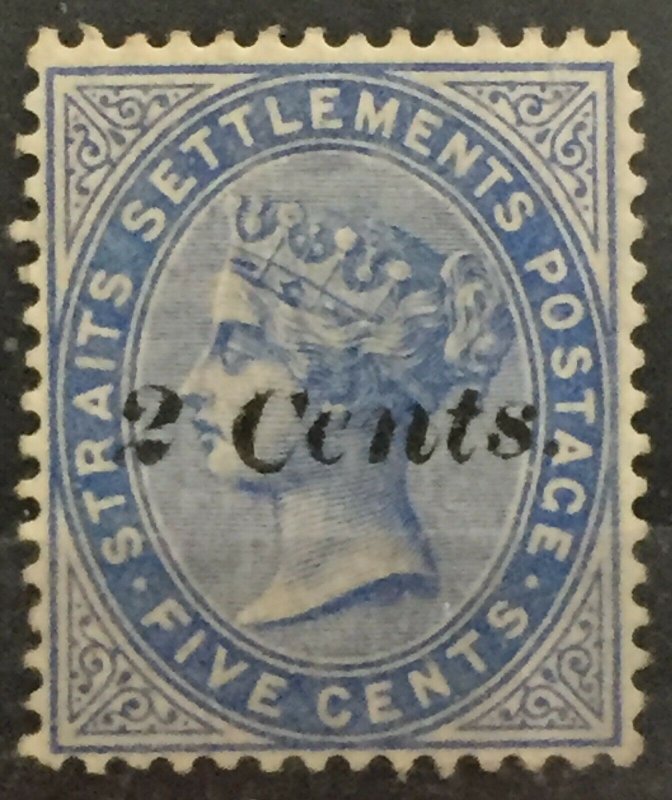 MALAYA 1887 STRAITS SETTLEMENTS QV 2c surch 5c MLH Drop C Raise S SG#85 M2806