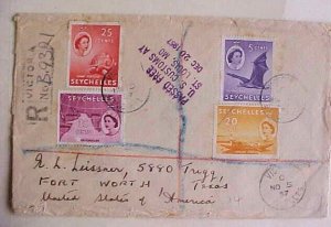 SEYCHELLES REGISTERED COVER 1957 BACKSTAMP USA