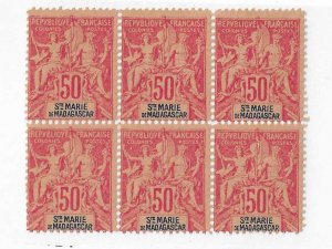 Ste Marie de Madagascar Sc #11 50c block of 6 forgeries  NH VF