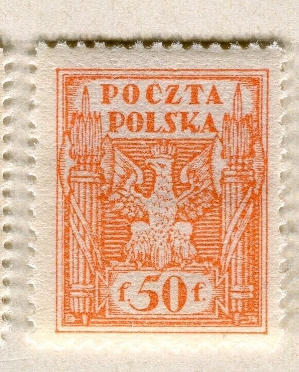 POLAND; 1919 early Eagle & Shield issue Mint hinged 50f. value