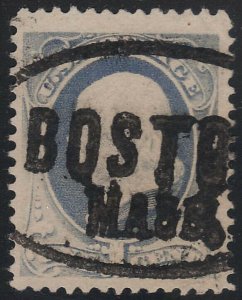 Scott # 206 1c Franklin Fancy Cancel Bold SON Boston Mass.