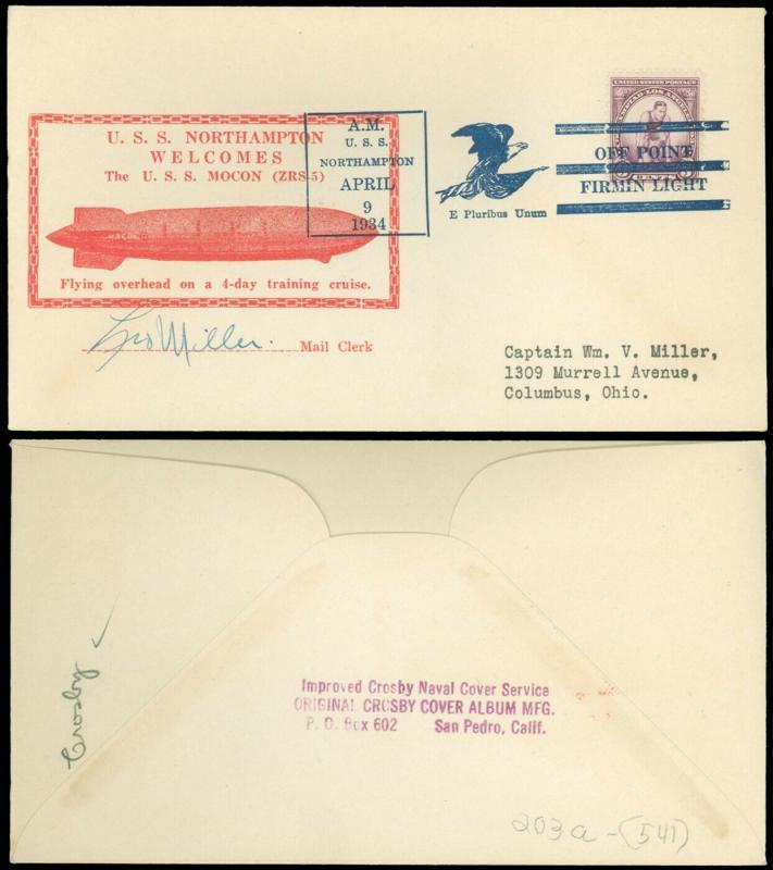 4/9/34 USS MACON / USS NORTHAMPTON MOCON, UNLISTED RED! (Normally in Green)!
