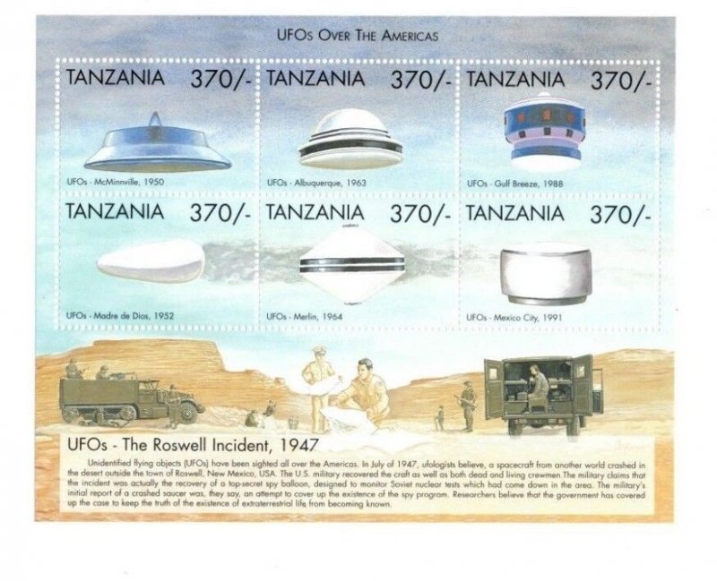 Tanzania 1999 - UFO'S Aircraft - Sheet of 6 Stamps - Scott #1825 - MNH