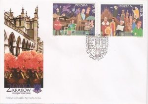 Poland 2000 FDC Stamps Scott 3515-3516 Cracow Pope John Paul II Emperor Nobel