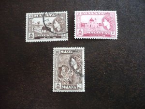Stamps - Malaya Malacca - Scott# 47-48,50- Mint H & Used Part Set of 3 Stamps