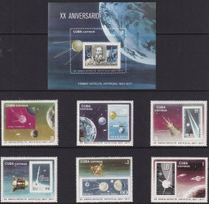 Sc# 2132 / 2138 Cuba 1977 Space: Satellites complete set w/ S/S MNH CV: $8.25