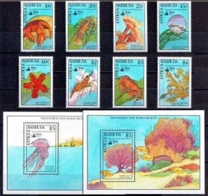 1990	Antigua and barbuda	marine life jellyfish etc set+2s/s MNH	254