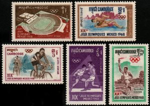 ✔️ CAMBODIA 1968 - OLYMPIC GAMES - Sc. 193/197 Mi. 236/240 MNH ** [1KHP236]