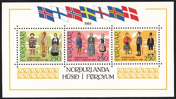 Faroe Islands 1983 MNH Sc #101 Sheet of 3 Traditional Costumes