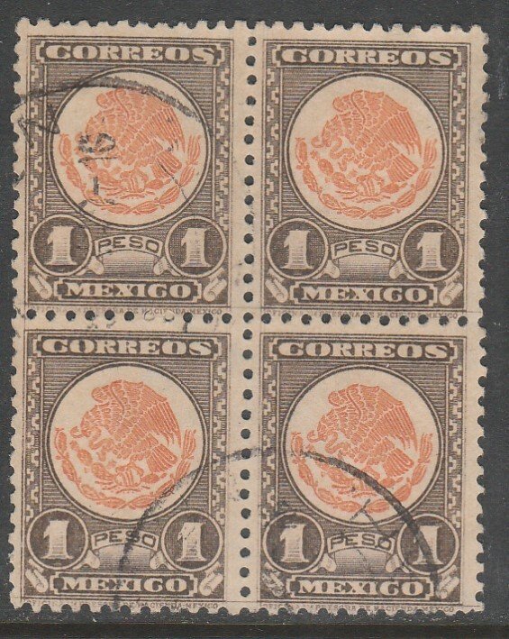 MEXICO 850 $1P 1934 Definitive Wmk Gobierno...279 Used BLOCK OF 4. VF. (34)