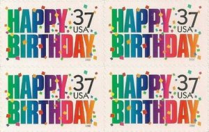 US 3695 Happy Birthday 37c block (4 stamps) MNH 2002 