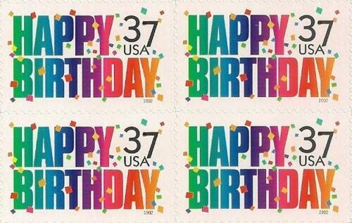 US 3695 Happy Birthday 37c block (4 stamps) MNH 2002 