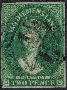 TASMANIA 1855 QV CHALON 2D IMPERF WMK LARGE STAR USED