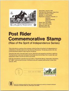 USPS SOUVENIR PAGE POST RIDER COMMEMORATIVE STAMP 1973