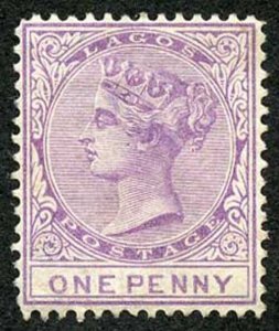 Lagos SG10 1d Lilac Mauve Wmk Crown CC M/M Cat 50 Pounds