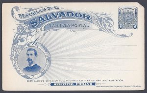 EL SALVADOR 1897 TARJETA POSTAL CARD 1¢ SERVICIO URBANO