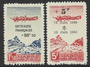1944 French Morocco, 1946 Airpost Semi-Postal Stamps #CB23A-CB24 VF-NH CV $6.25-