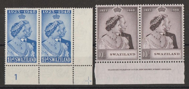 SWAZILAND : 1948 KGVI Silver Wedding set plate & imprint pairs. MNH **.