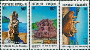 French Polynesia 1991 Sc#567-569,SG617-619 Marquesas Islands Sculptures set MLH