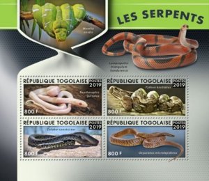 Togo - 2019 Snakes on Stamps - 4 Stamp Sheet - TG190128a