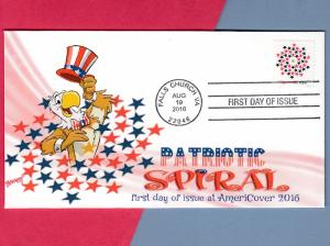 Patriotic Eagle Tips His Hat to the Patriotic Spiral! Colorful Cachetoons FDC!