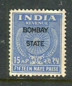 INDIA; Early 1960s fine used Revenue BOMBAY issue used 15p. value