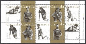 Canada #1612b 45¢ Canadian Olympic Gold Medalists. Pane of 10. 5 designs. MNH